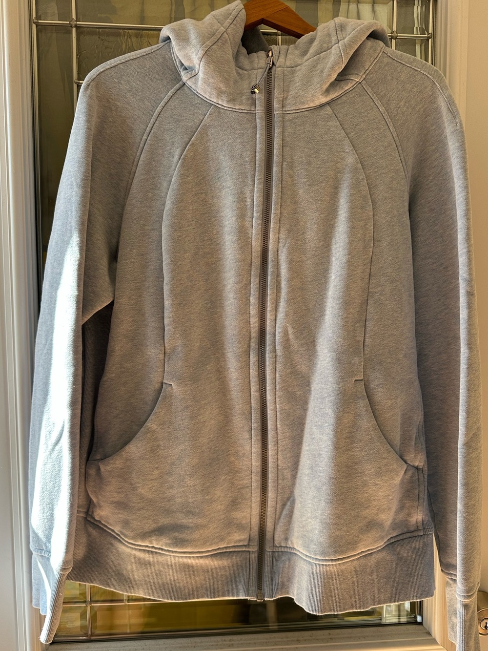Heathered pale blue Lululemon scuba full zip hoodie